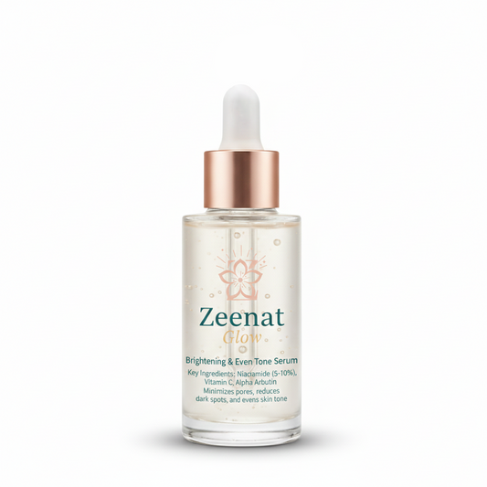 Zeenat Glow Niacinamide Vitamin C Brightening Serum. Best Pakistani skincare for dark spots and even tone.