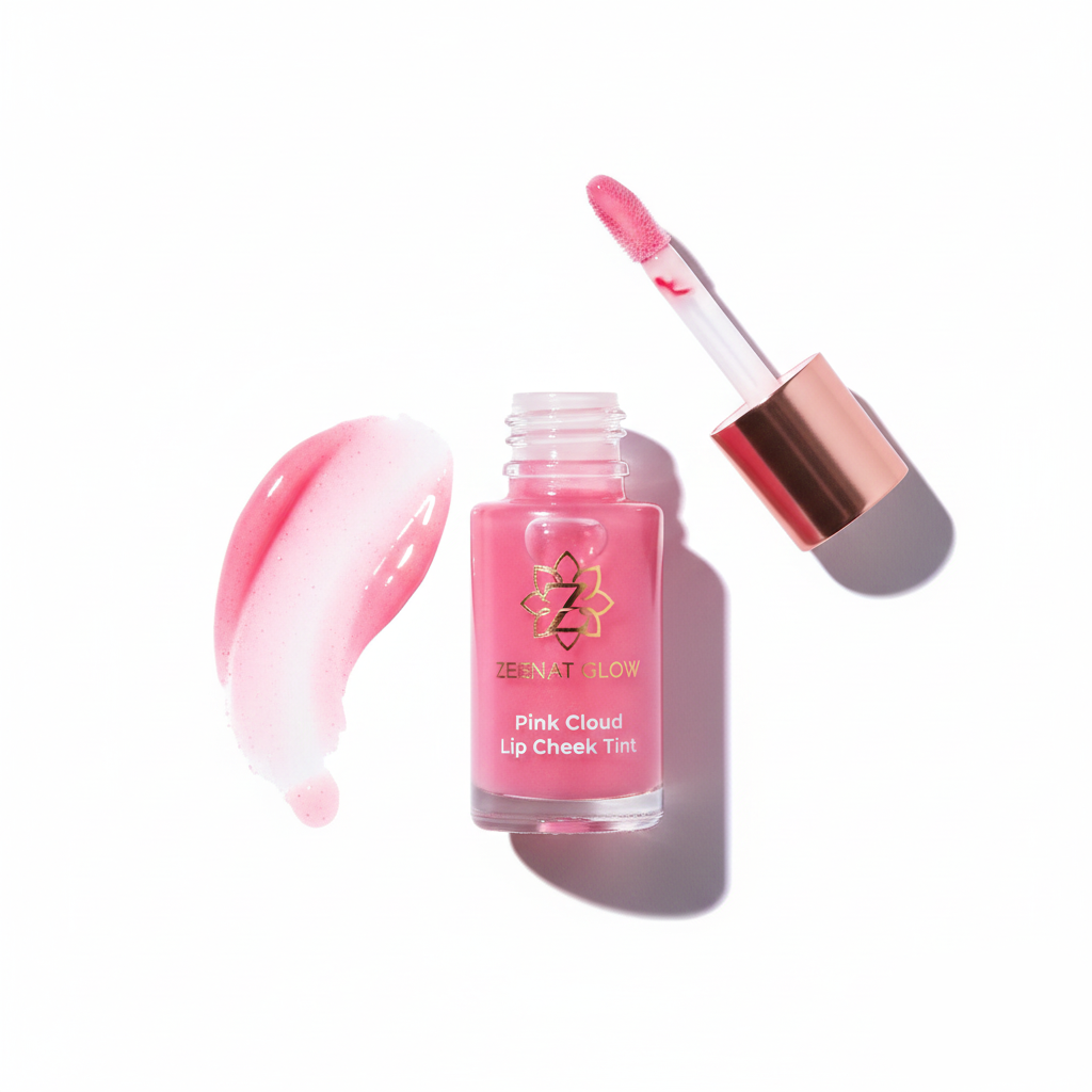 Zeenat Glow Pink Cloud Lip and Cheek Tint. Long-lasting, natural liquid stain for makeup looks in Pakistan.